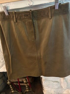 Celine Dark Olive Green Leather Skirt